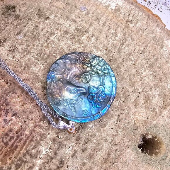 Nature Labradorite Carved Unicorn Pendant Necklace. Price includes both pendant - Picture 5 of 10